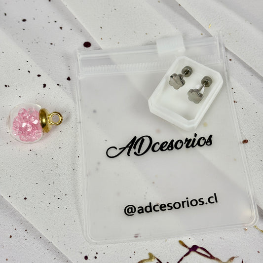 Mini Aros Acero Quirúrgico Plateado Trebol - Tope Tornillo