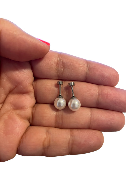 Mini Aros Acero Quirúrgico Plateado Perla 8MM - Tope Tornillo
