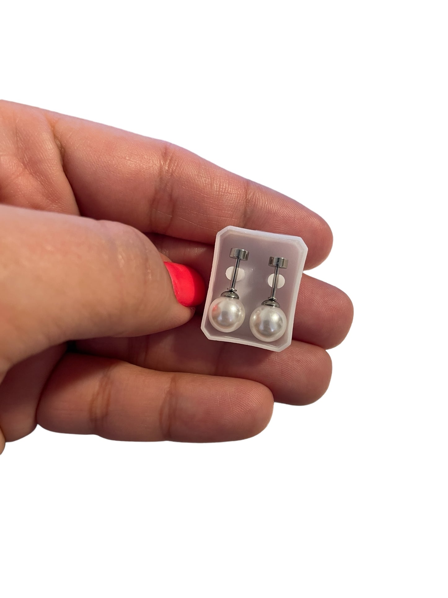 Mini Aros Acero Quirúrgico Plateado Perla 8MM - Tope Tornillo