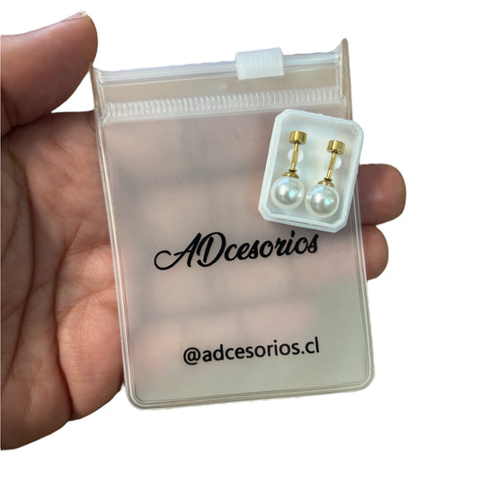 Mini Aros Acero Quirúrgico Dorado Perla 8MM - Tope Tornillo