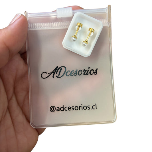 Mini Aros Acero Quirúrgico Dorado Perla 4MM - Tope Tornillo