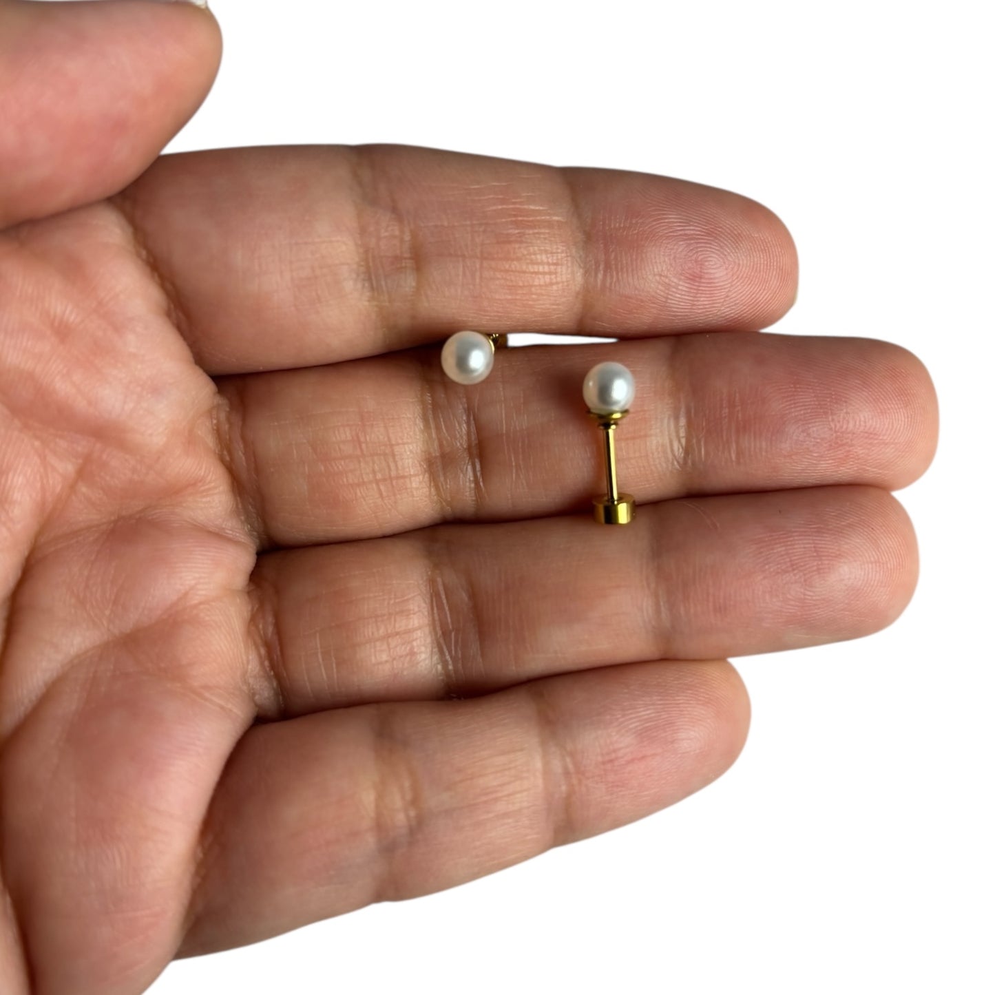 Mini Aros Acero Quirúrgico Dorado Perla 5MM - Tope Tornillo