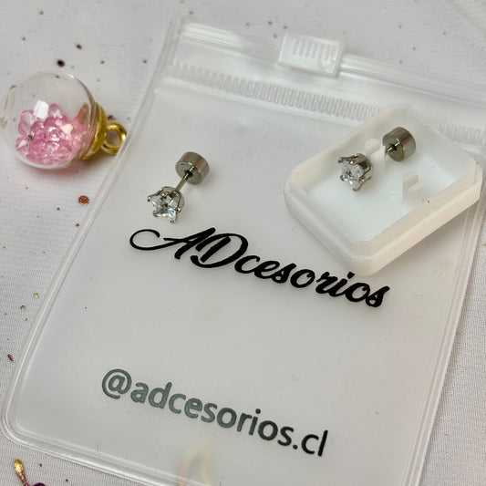 Mini Aros Acero Quirúrgico Estrella Circón 5MM - Tope Presión Abridor