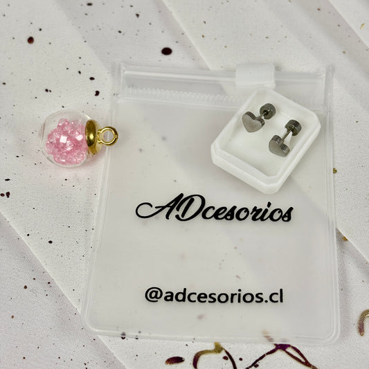 Mini Aros Acero Quirúrgico Plateado Corazón - Tope Tornillo