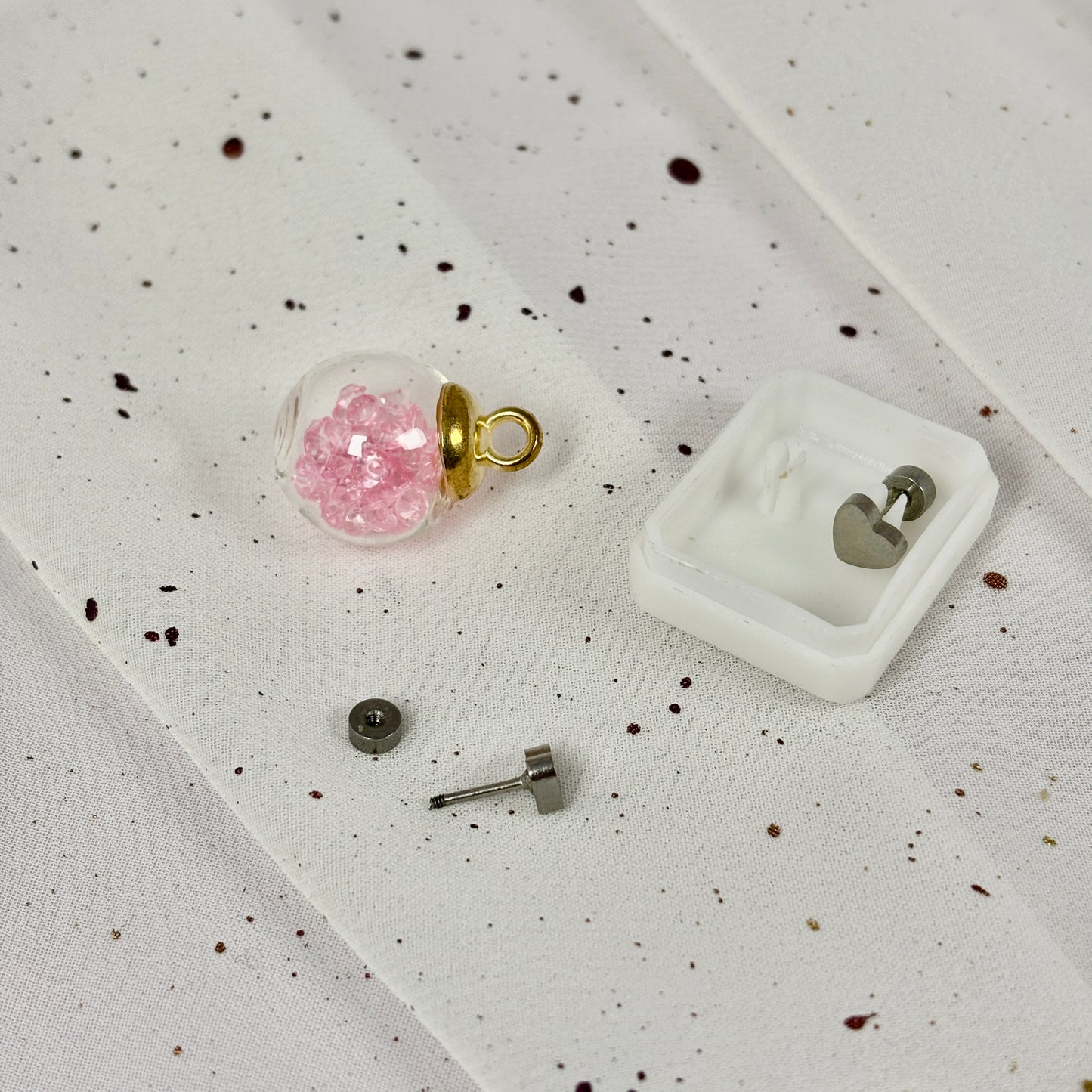 Mini Aros Acero Quirúrgico Plateado Corazón - Tope Tornillo