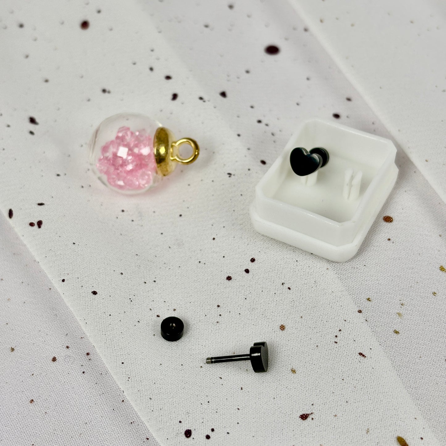 Mini Aros Acero Quirúrgico Negro Corazón - Tope Tornillo