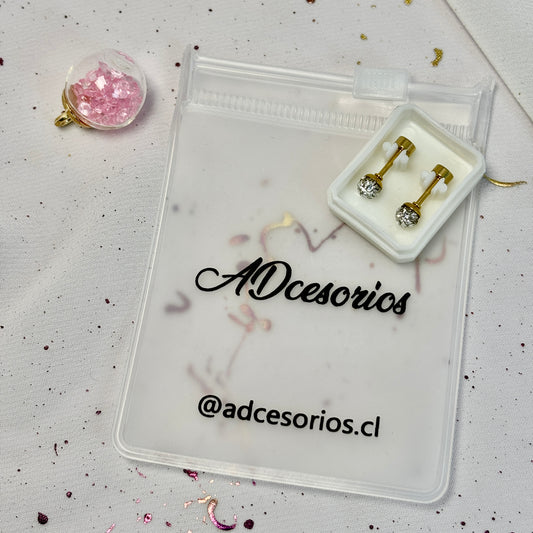 Mini Aros Acero Quirúrgico Dorado Esfera Circón 4MM - Tope Tornillo