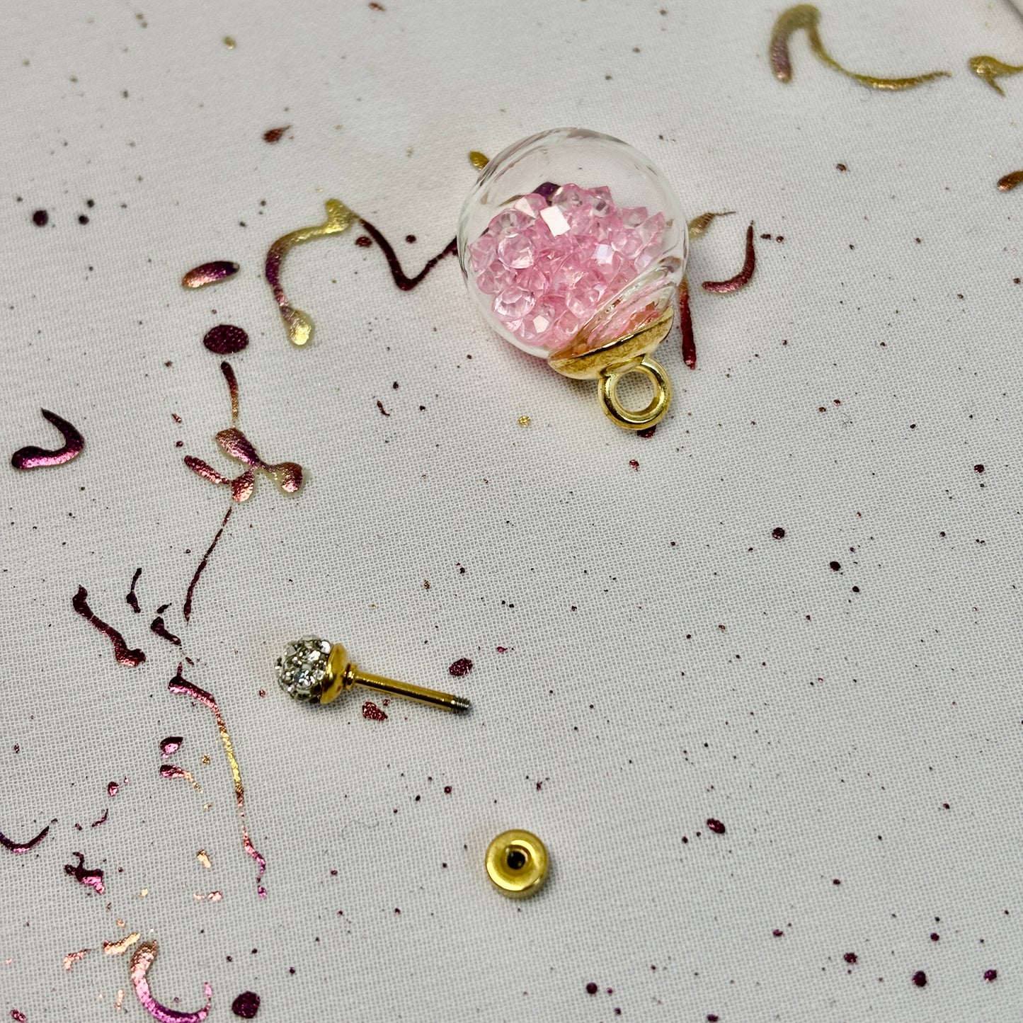 Mini Aros Acero Quirúrgico Dorado Esfera Circón 4MM - Tope Tornillo