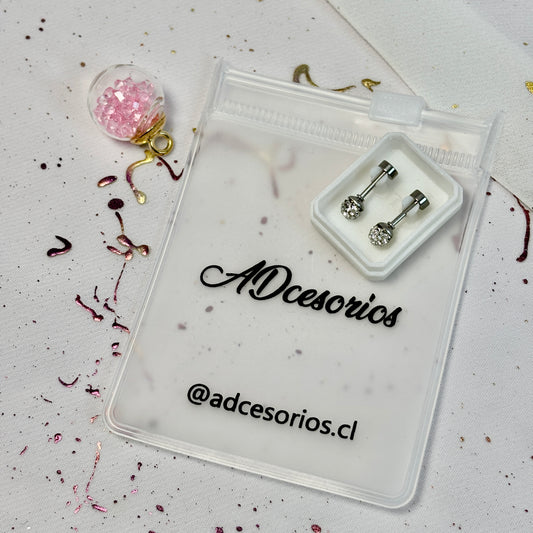 Mini Aros Acero Quirúrgico Plateado Esfera Circón 4MM - Tope Tornillo