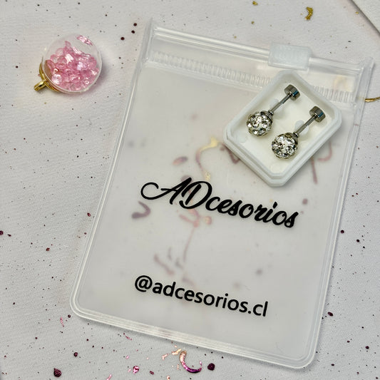 Mini Aros Acero Quirúrgico Plateado Esfera Circón 6MM - Tope Tornillo