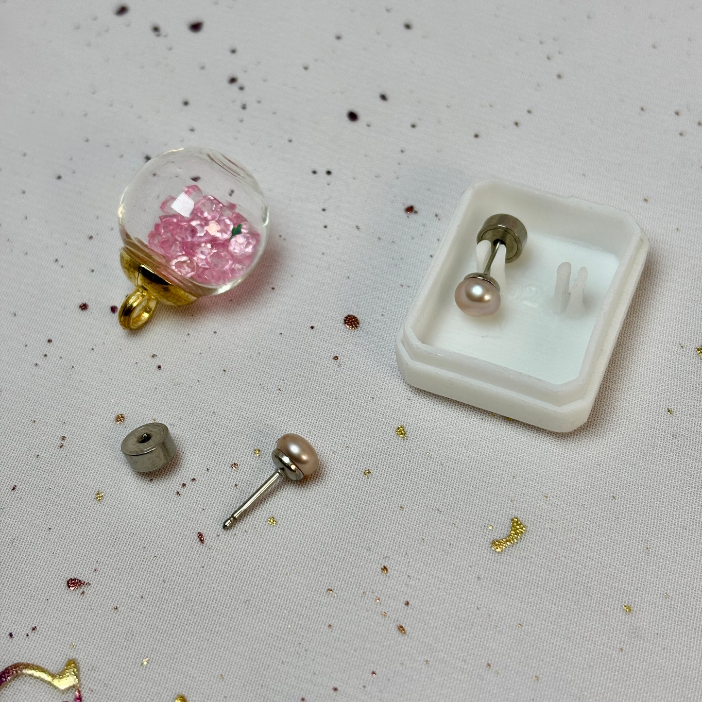 Mini Aros Acero Quirúrgico Perla Nude - Tope Presión Abridor