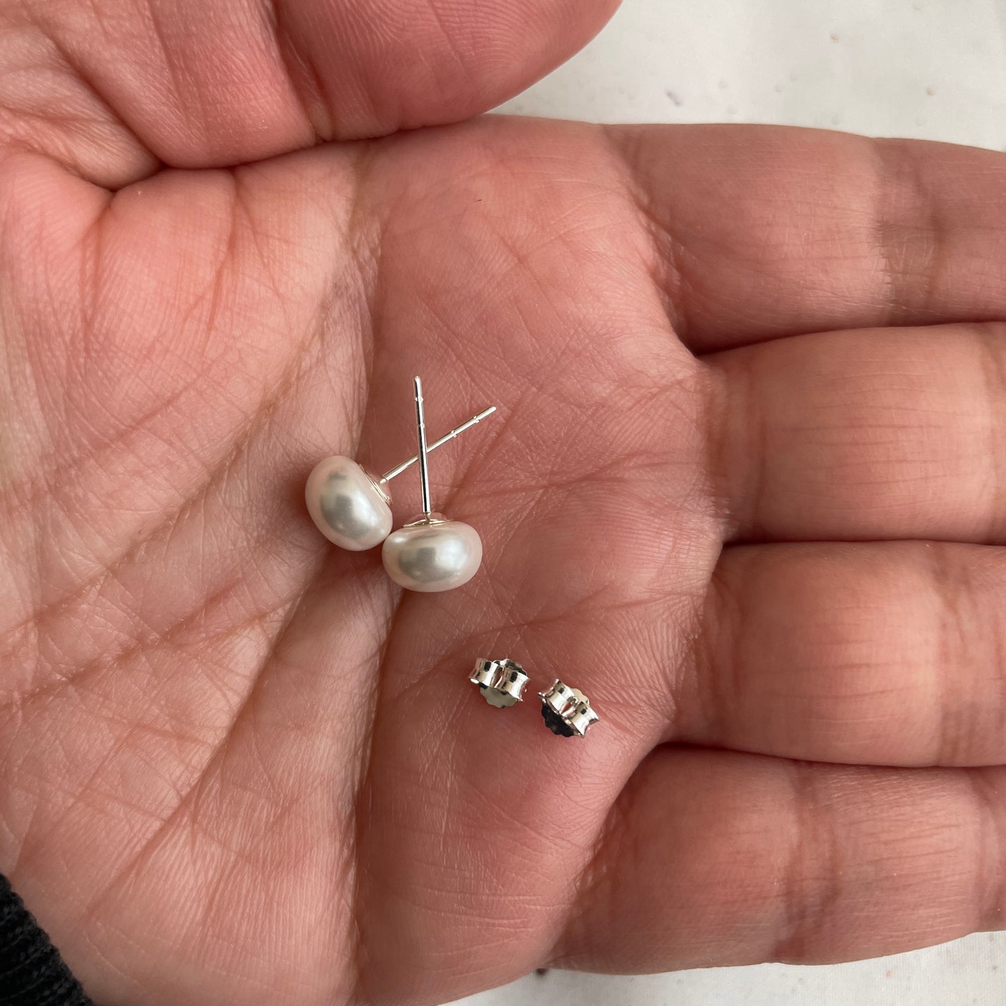 Aros Plata 925 Perla Achatada 8MM