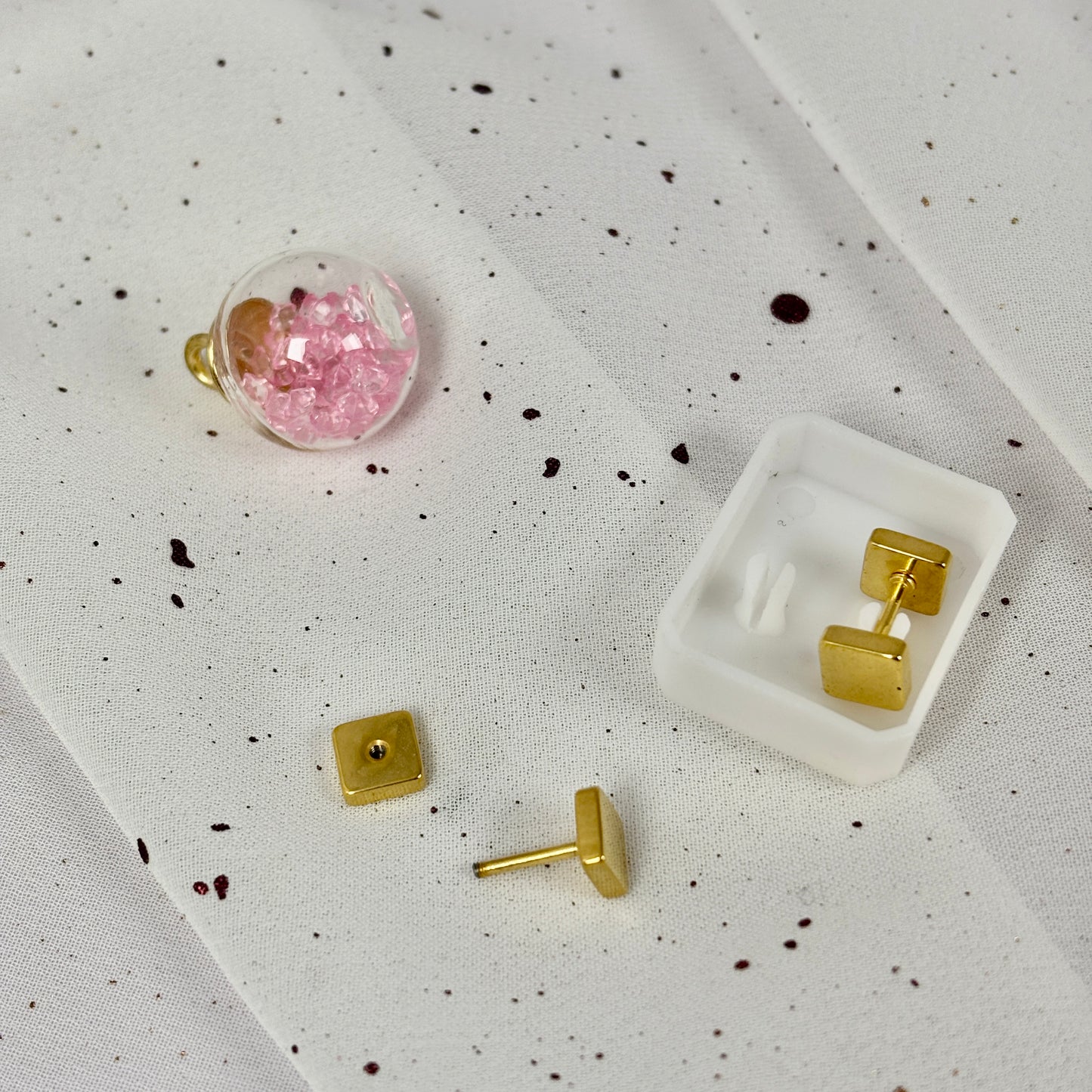 Mini Aros Acero Quirúrgico Doble Cuadrado Dorado - Tope Tornillo