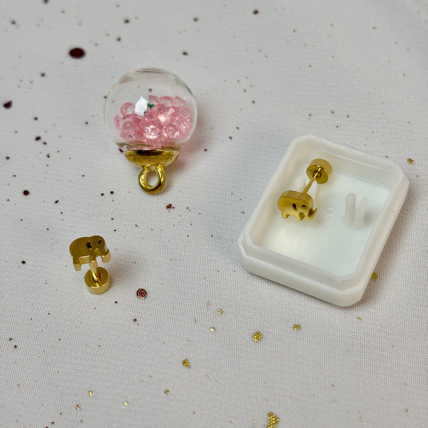 Mini Aros Acero Quirúrgico Dorado Elefante - Tope Tornillo