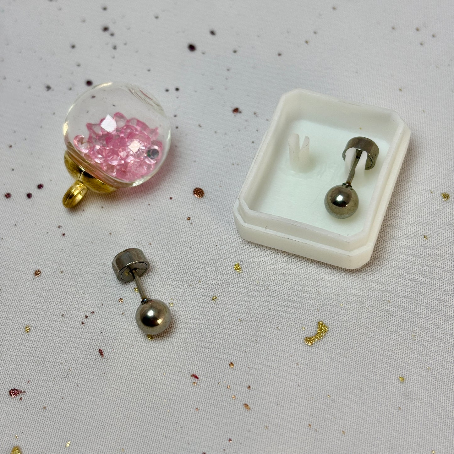 Mini Aros Acero Quirúrgico Plateado Esfera 5MM - Tope Presión Abridor