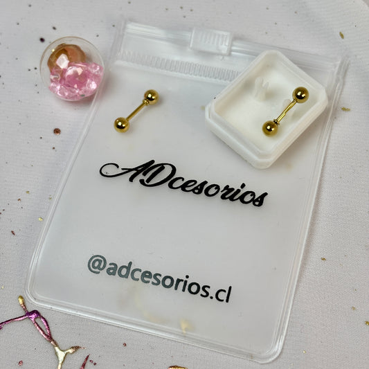 Mini Aros Acero Quirúrgico Dorado Doble Esfera 4MM - Tope Tornillo