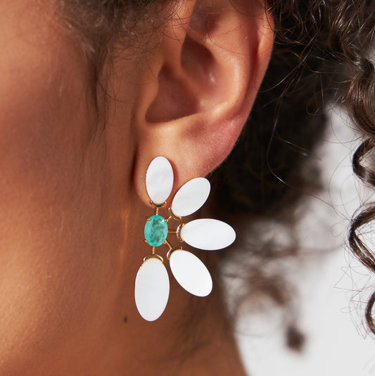 Aros Enchapado En Oro 18k Margarita Nacar y Turmalina