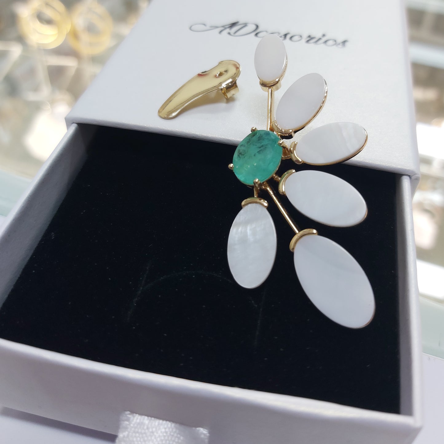 Aros Ear Cuff Enchapado En Oro 18k Margarita Nacar y Turmalina