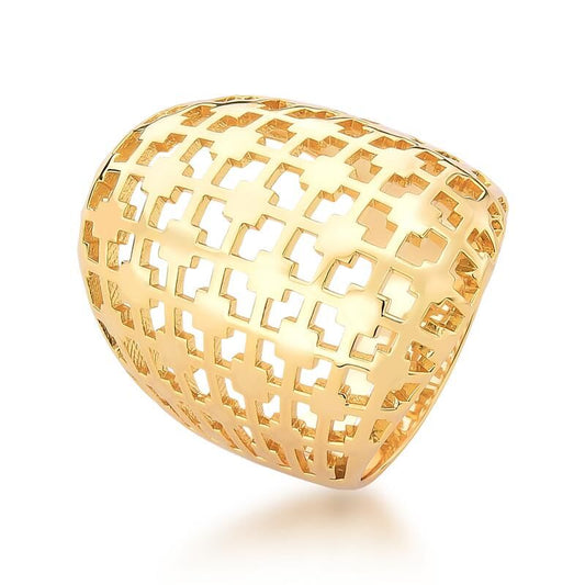Anillo Grande Enchapado En Oro 18k Treliça