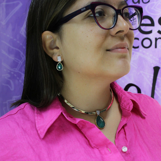 Set Collar y Aros Enchapado en Oro 18K Esmeralda