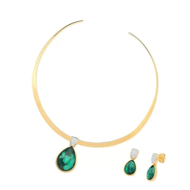Set Collar y Aros Enchapado en Oro 18K Esmeralda