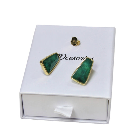 Aros Enchapado en Oro 18K Esmeralda Poligono