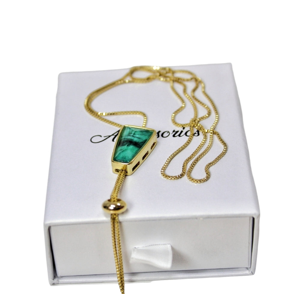 Collar Enchapado en Oro 18K Esmeralda Poligono