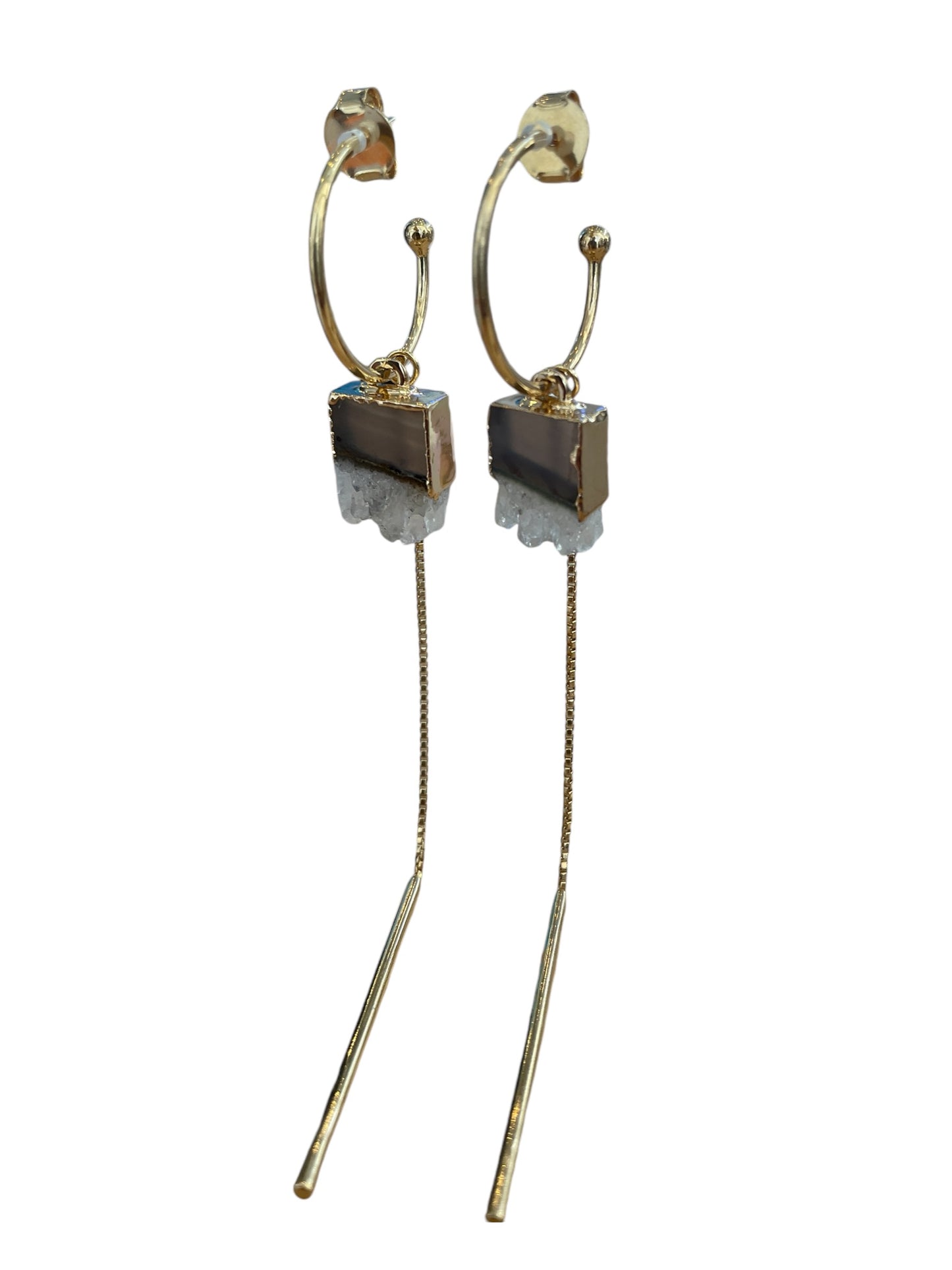 Aros Enchapado en Oro 18k Amatista Drusa Argolla Colgante 3 en 1