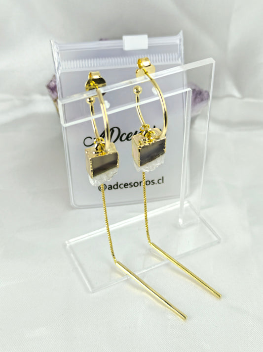 Aros Enchapado en Oro 18k Amatista Drusa Argolla Colgante 3 en 1