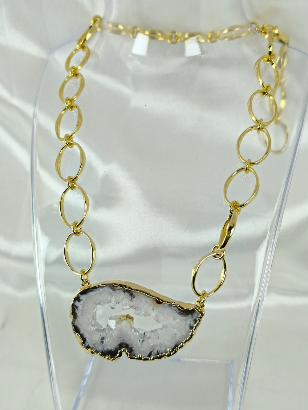 Cadena Eslabones Enchapado en Oro 18k Amatista Geoda