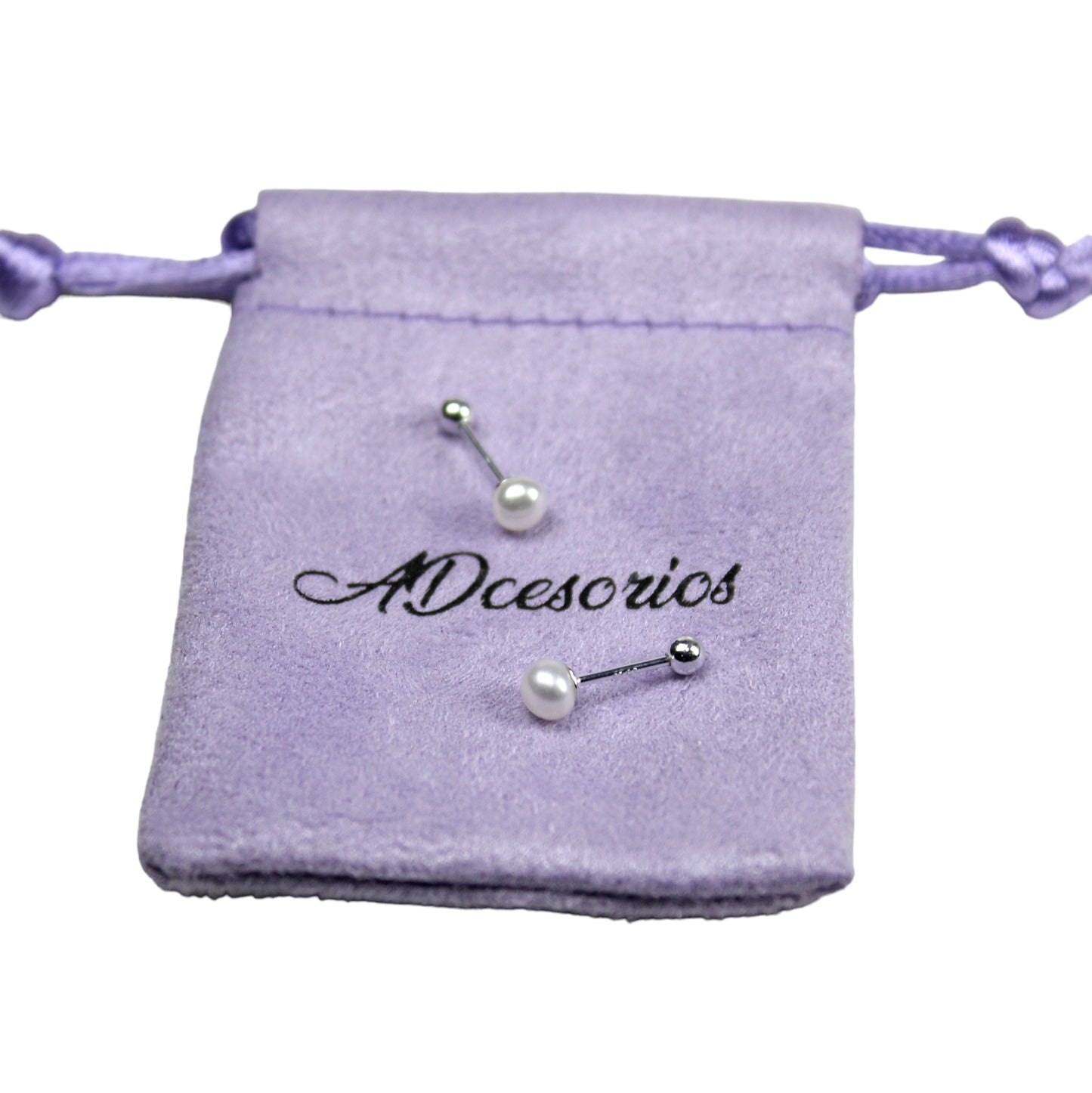 Aros Plata 925 Perla Achatada 4MM - Tope Tornillo