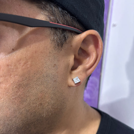 Aros Imán Punto de luz Plateado Circón Blanco Cuadrado 6MM