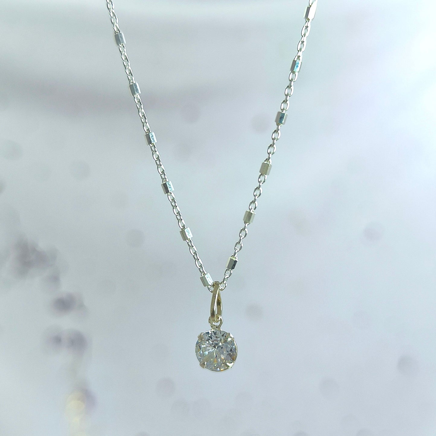 Collar Plata 925 Rolo Tradicional con Hexágonos 1.4MM + Colgante Punto De Luz 6MM