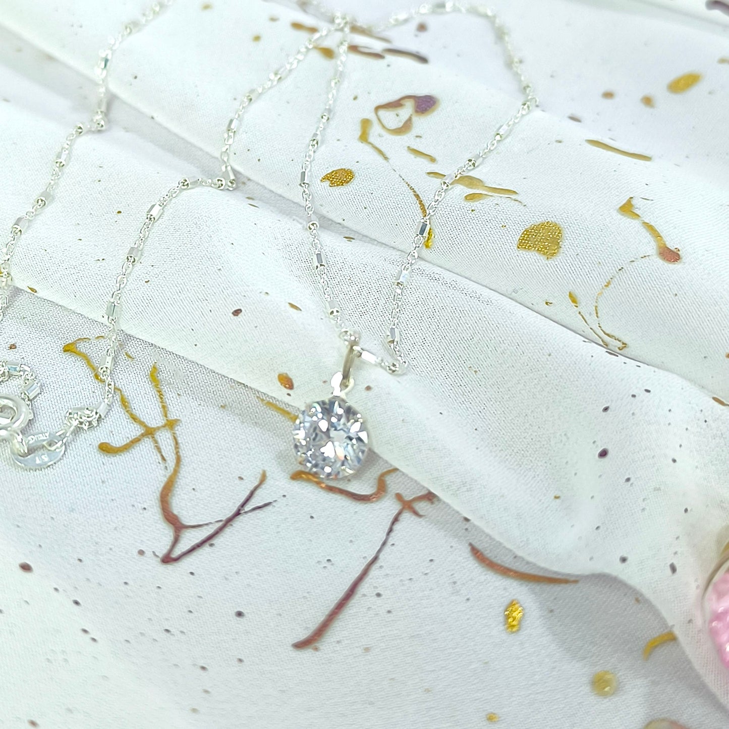 Collar Plata 925 Rolo Tradicional con Hexágonos 1.4MM + Colgante Punto De Luz 8MM