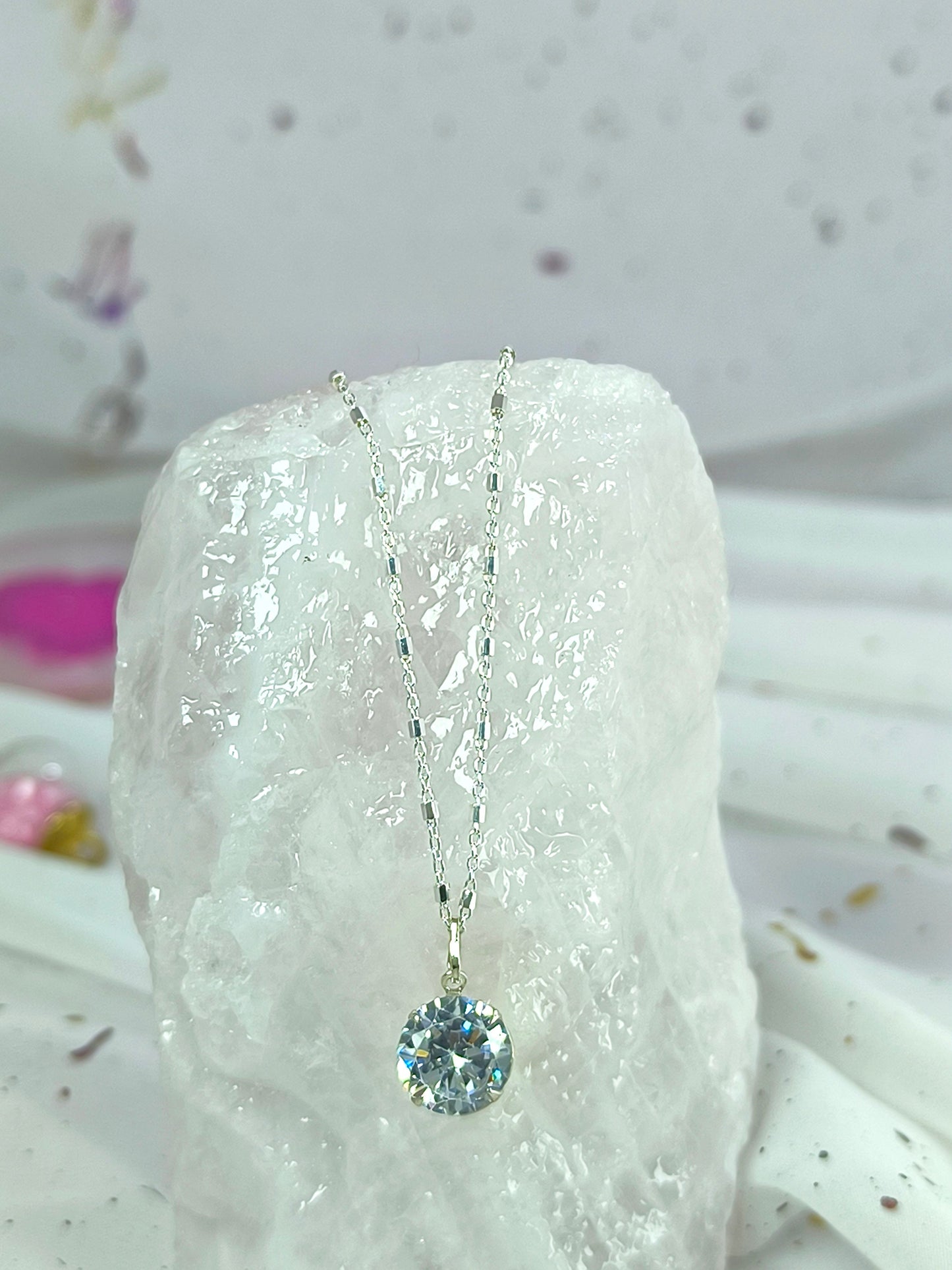 Collar Plata 925 Rolo Tradicional con Hexágonos 1.4MM + Colgante Punto De Luz 10MM