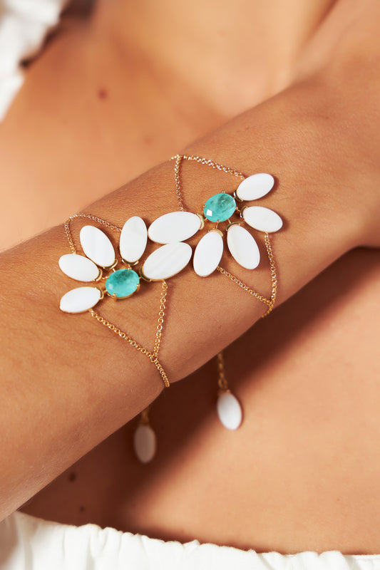Pulsera Enchapado En Oro 18k Margarita Nacar y Turmalina