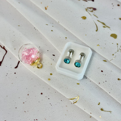 Mini Aros Acero Quirúrgico Plateado Circón Azul 5MM - Tope Tornillo