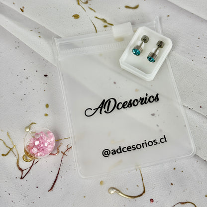 Mini Aros Acero Quirúrgico Plateado Circón Azul 5MM - Tope Tornillo