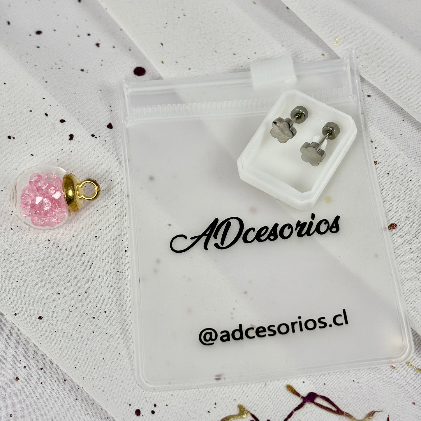 Mini Aros Acero Quirúrgico Plateado Trebol - Tope Tornillo