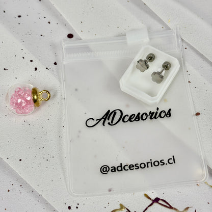 Mini Aros Acero Quirúrgico Plateado Trebol - Tope Tornillo