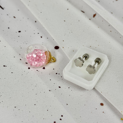 Mini Aros Acero Quirúrgico Plateado Trebol - Tope Tornillo