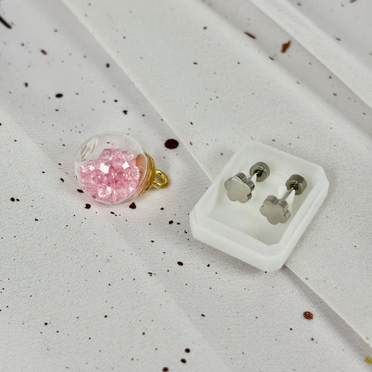 Mini Aros Acero Quirúrgico Plateado Trebol - Tope Tornillo