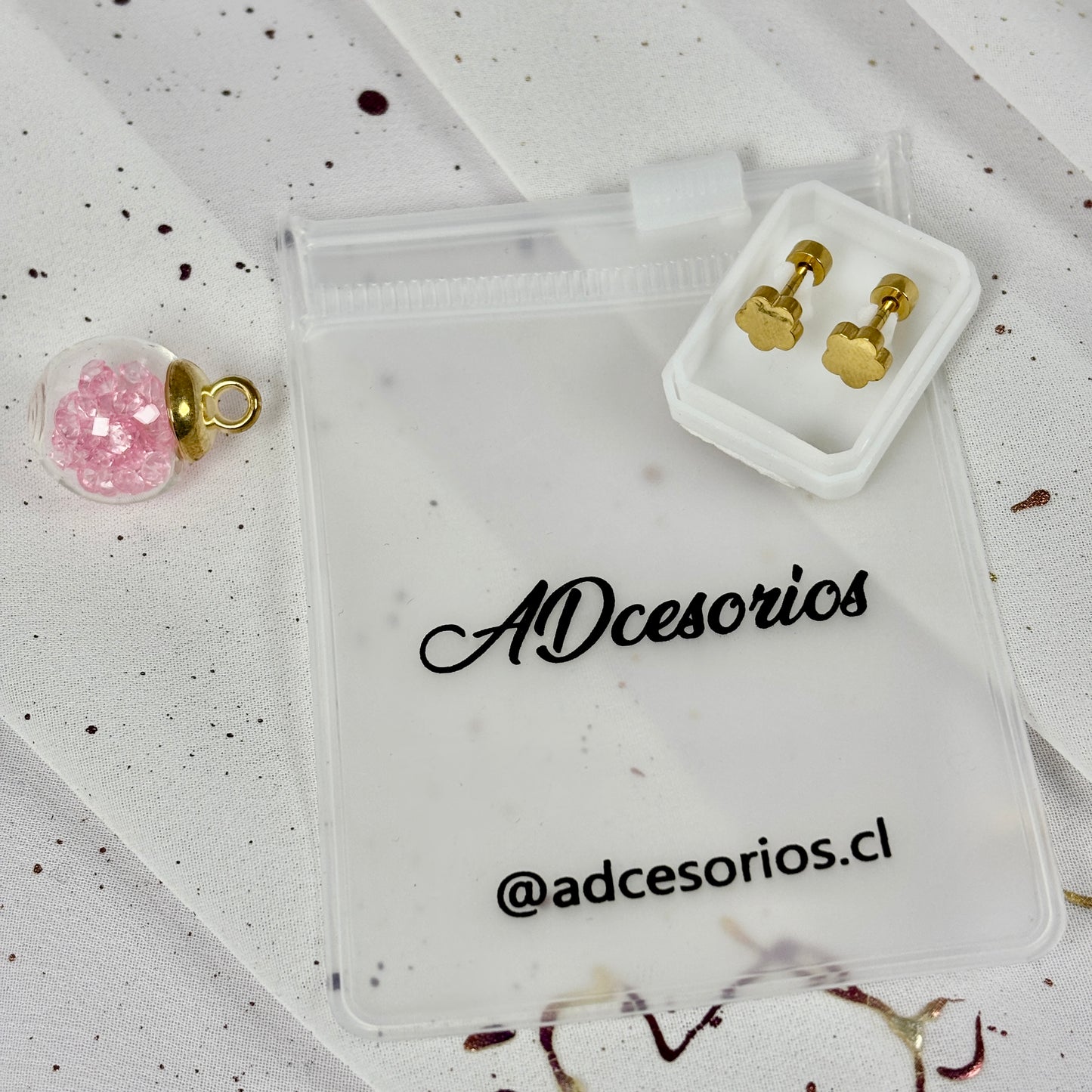 Mini Aros Acero Quirúrgico Dorado Trebol - Tope Tornillo