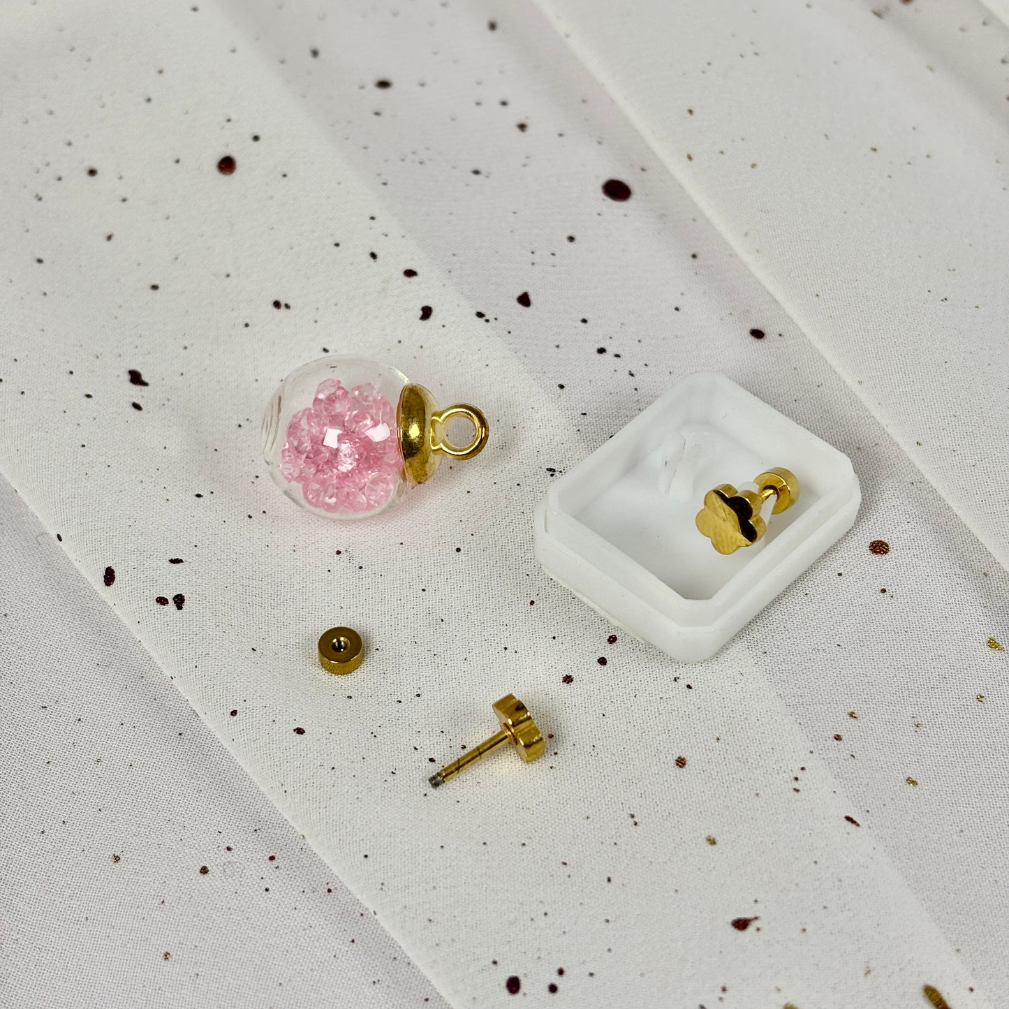 Mini Aros Acero Quirúrgico Dorado Trebol - Tope Tornillo