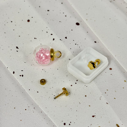 Mini Aros Acero Quirúrgico Dorado Trebol - Tope Tornillo