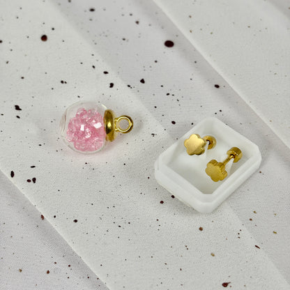 Mini Aros Acero Quirúrgico Dorado Trebol - Tope Tornillo