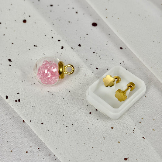 Mini Aros Acero Quirúrgico Dorado Trebol - Tope Tornillo