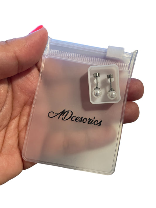 Mini Aros Acero Quirúrgico Plateado Perla 6MM - Tope Tornillo
