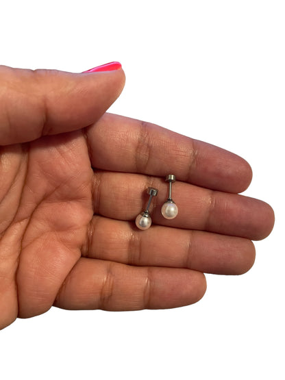 Mini Aros Acero Quirúrgico Plateado Perla 6MM - Tope Tornillo