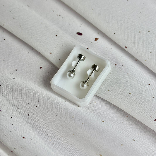 Mini Aros Acero Quirúrgico Plateado Perla 4MM - Tope Tornillo